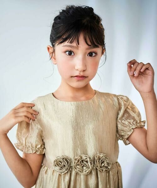 BeBe / べべ ドレス | ローズモチーフカールマイヤーパフスリーブドレス(100~140cm) | 詳細7