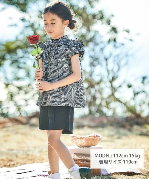 BeBe / べべ シャツ・ブラウス | 【お揃い】先染めチェックローズプリントフリルブラウス(90~160cm) | 詳細1