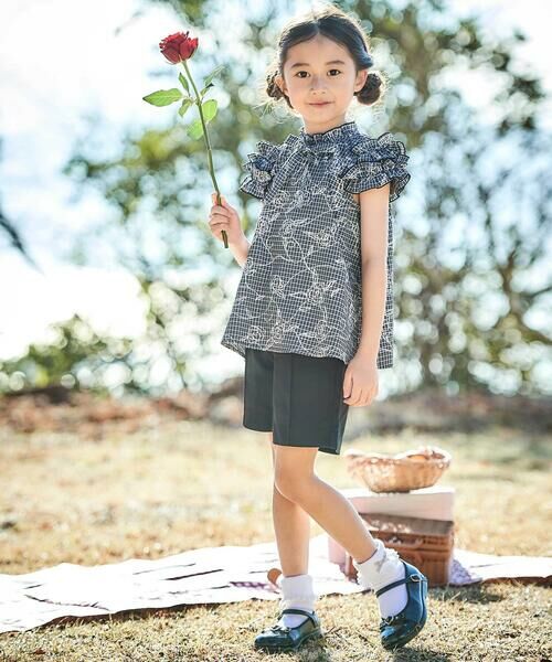 BeBe / べべ シャツ・ブラウス | 【お揃い】先染めチェックローズプリントフリルブラウス(90~160cm) | 詳細2