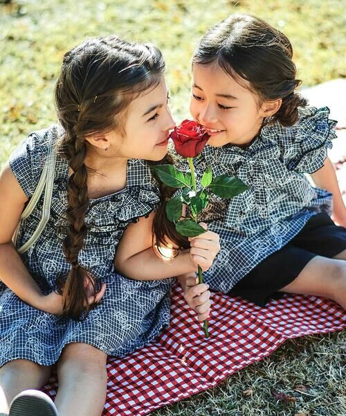 BeBe / べべ シャツ・ブラウス | 【お揃い】先染めチェックローズプリントフリルブラウス(90~160cm) | 詳細5