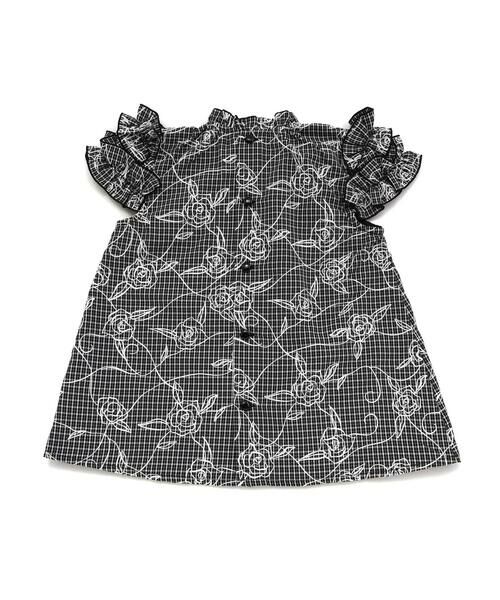 BeBe / べべ シャツ・ブラウス | 【お揃い】先染めチェックローズプリントフリルブラウス(90~160cm) | 詳細8