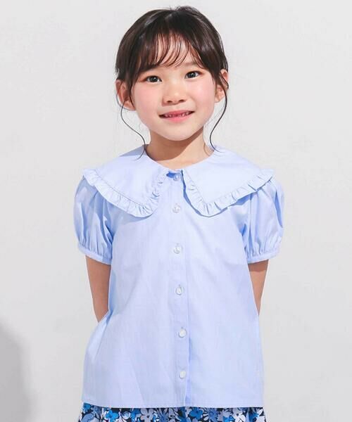 BeBe/べべ オックスフリルビッグカラーブラウス(90~140cm) ブルー 130cm BeBe/べべ オックスフリルビッグカラーブラウス(90~140cm) ブルー 130cm