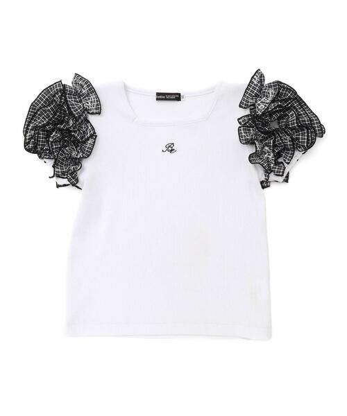BeBe / べべ Tシャツ | 【お揃い】先染めチェックローズプリントフリルパフスリーブリブTシャツ(90~160cm) | 詳細3