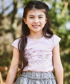 BeBe / べべ Tシャツ | ラインストーンハートロゴ天竺キャップスリーブTシャツ(100~160cm)