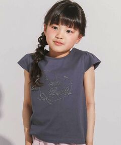 BeBe / べべ Tシャツ | ラインストーンハートロゴ天竺キャップスリーブTシャツ(100~160cm)