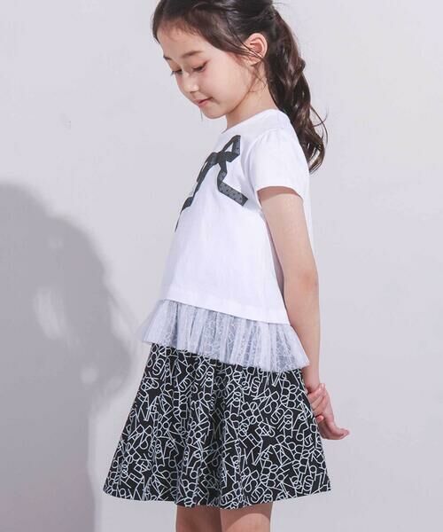 BeBe / べべ Tシャツ | 裾チュールフリルリボンプリント天竺半袖Tシャツ(90~150cm) | 詳細2