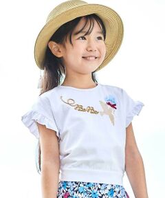 BeBe / べべ Tシャツ | コード刺しゅうロゴ小鳥天竺フレンチスリーブTシャツ(90~160cm)
