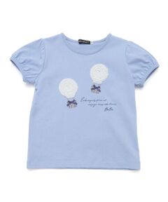 BeBe / べべ Tシャツ | シフォン気球モチーフ天竺パフスリーブTシャツ(80~150cm)