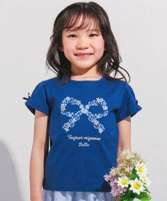 BeBe / べべ Tシャツ | フラワーリボンモチーフ天竺半袖Tシャツ(90~150cm)