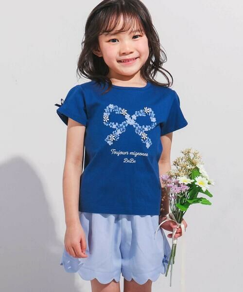 BeBe / べべ Tシャツ | フラワーリボンモチーフ天竺半袖Tシャツ(90~150cm) | 詳細2