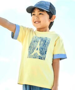BeBe / べべ Tシャツ | 水彩風エッフェル塔ロゴプリント天竺配色半袖Tシャツ(90~150cm)