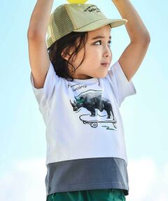 BeBe / べべ Tシャツ | バイカラーアニマルプリント天竺半袖Tシャツ(80~140cm)