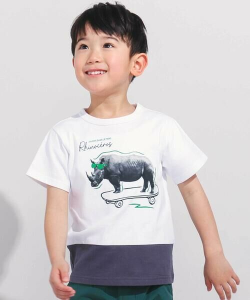 BeBe / べべ Tシャツ | バイカラーアニマルプリント天竺半袖Tシャツ(80~140cm) | 詳細4