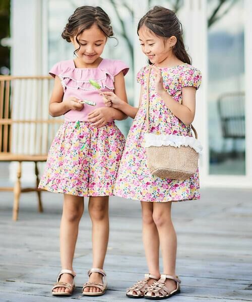 BeBe / べべ ミニ丈・ひざ丈ワンピース | 【お揃い】フルールドゥジョワプリントリボンワンピース(90~150cm) | 詳細6