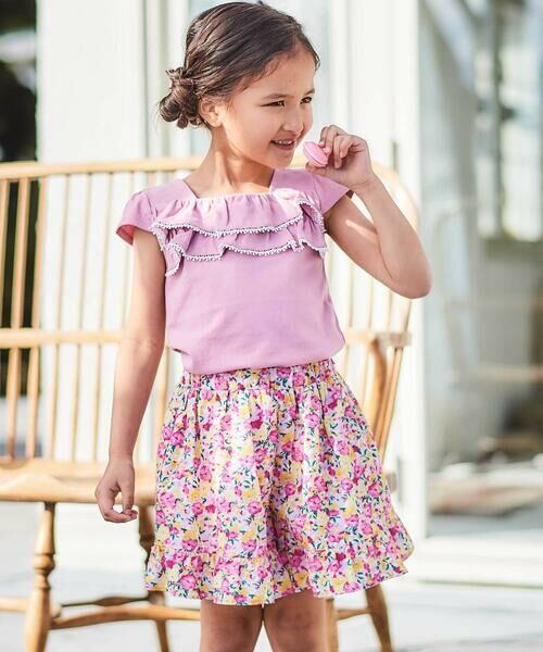 BeBe / べべ ショート・ハーフ・半端丈パンツ | 【お揃い】フルールドゥジョワプリントフリルキュロットパンツ(90~150cm) | 詳細4