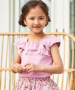 BeBe / べべ Tシャツ | キャップスリーブスクエアネックフリルTシャツ(90~150cm)