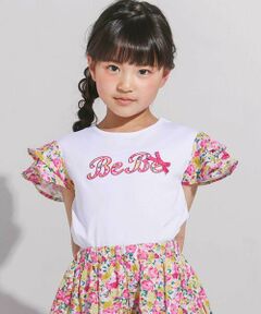 BeBe / べべ Tシャツ | 【お揃い】フルールドゥジョワプリントパッチロゴ切り替えTシャツ(90~150cm)