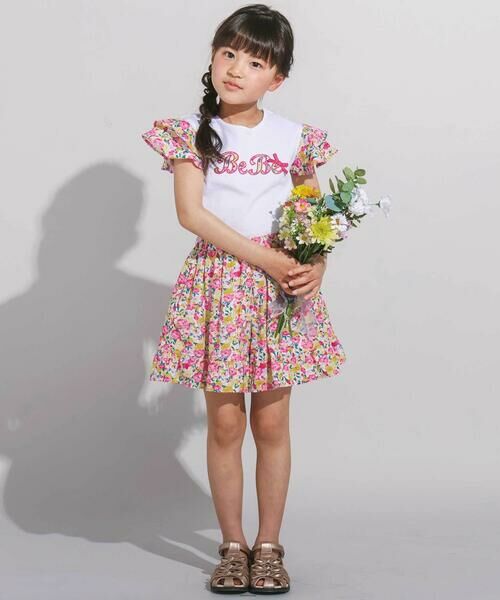 BeBe / べべ Tシャツ | 【お揃い】フルールドゥジョワプリントパッチロゴ切り替えTシャツ(90~150cm) | 詳細2