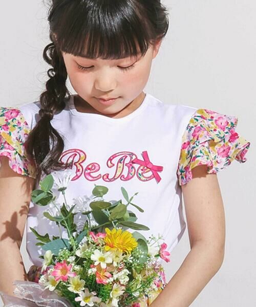 BeBe / べべ Tシャツ | 【お揃い】フルールドゥジョワプリントパッチロゴ切り替えTシャツ(90~150cm) | 詳細3
