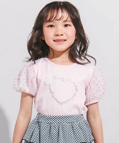 BeBe/べべ スパンコールチュールパフスリーブTシャツ(90~150cm) ピンク 100cm BeBe/べべ スパンコールチュールパフスリーブTシャツ(90~150cm) ピンク 100cm