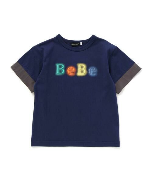 BeBe/べべ 立体刺しゅうネオンロゴ天竺半袖Tシャツ(90~150cm) ネイビー 110cm BeBe/べべ 立体刺しゅうネオンロゴ天竺半袖Tシャツ(90~150cm) ネイビー 110cm