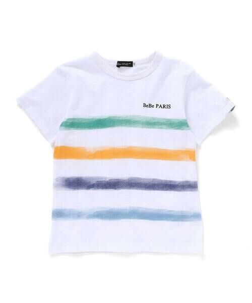 BeBe/べべ 水彩風カラーボーダースラブ天竺半袖Tシャツ(80~150cm) ホワイト 150cm BeBe/べべ 水彩風カラーボーダースラブ天竺半袖Tシャツ(80~150cm) ホワイト 150cm