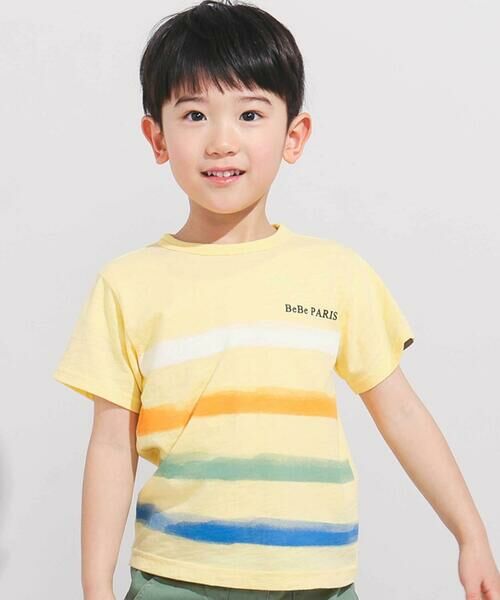 BeBe/べべ 水彩風カラーボーダースラブ天竺半袖Tシャツ(80~150cm) イエロー 140cm BeBe/べべ 水彩風カラーボーダースラブ天竺半袖Tシャツ(80~150cm) イエロー 140cm