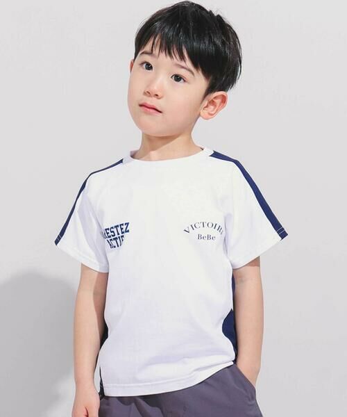 BeBe/べべ 異素材切り替えバックナンバリングラグラン半袖Tシャツ(90~160cm) ホワイト 130cm BeBe/べべ 異素材切り替えバックナンバリングラグラン半袖Tシャツ(90~160cm) ホワイト 130cm
