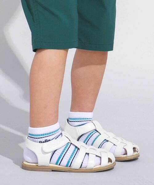 BeBe / べべ ソックス | マルチボーダーロゴ刺しゅうアンクルソックス(11~24cm) | 詳細1