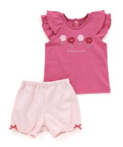 BeBe / べべ ベビー・キッズウエア | フリルレイヤードお花モチーフ天竺Tシャツ+ブルマセット(80~90cm)