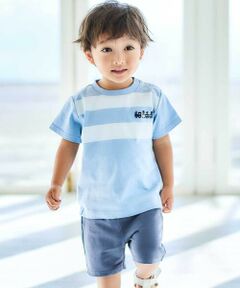 BeBe / べべ ベビー・キッズウエア | ホワイトライントロッコロゴ刺しゅう天竺Tシャツ+パンツセット(80~90cm)