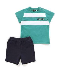 BeBe / べべ ベビー・キッズウエア | ホワイトライントロッコロゴ刺しゅう天竺Tシャツ+パンツセット(80~90cm)