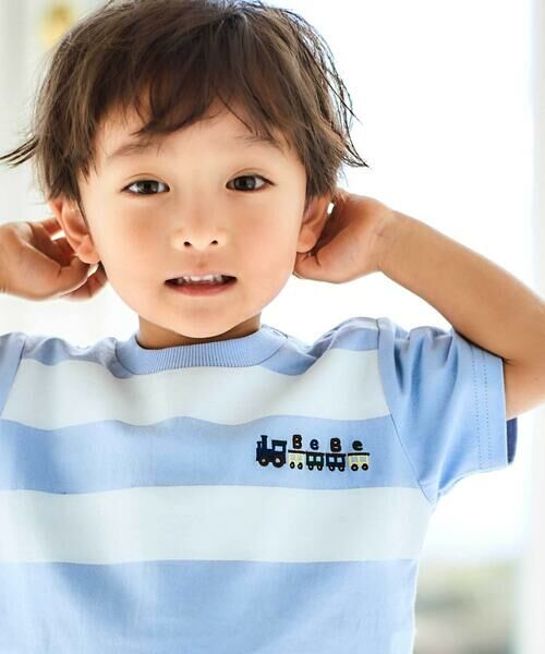 BeBe / べべ ベビー・キッズウエア | ホワイトライントロッコロゴ刺しゅう天竺Tシャツ+パンツセット(80~90cm) | 詳細3