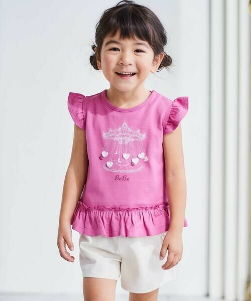 BeBe / べべ ベビー・キッズウエア | 遊園地ハートモチーフ裾フリル天竺Tシャツ(80~90cm) | 詳細4