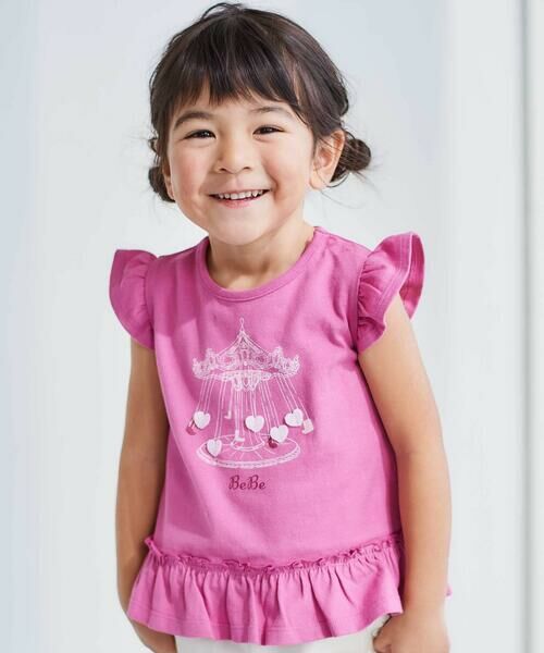 BeBe/べべ 遊園地ハートモチーフ裾フリル天竺Tシャツ(80~90cm) ピンク 90cm BeBe/べべ 遊園地ハートモチーフ裾フリル天竺Tシャツ(80~90cm) ピンク 90cm