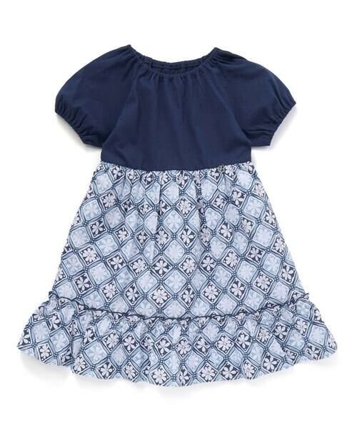 BeBe / べべ ミニ丈・ひざ丈ワンピース | 【お揃い】復刻アーカイブタイル柄切り替えパフスリーブワンピース(90~150cm) | 詳細4