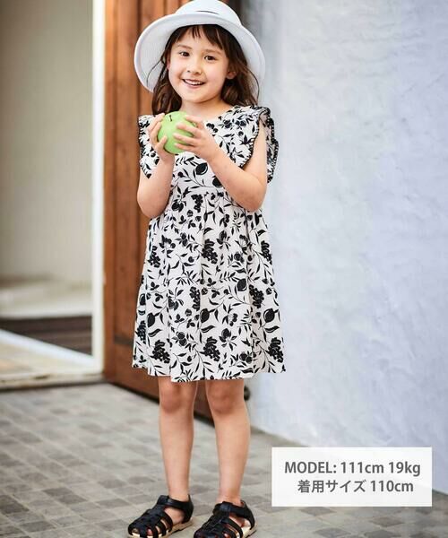 BeBe / べべ ミニ丈・ひざ丈ワンピース | 【お揃い】マルシェフルーツ柄楊柳フリルワンピース(90~150cm) | 詳細1