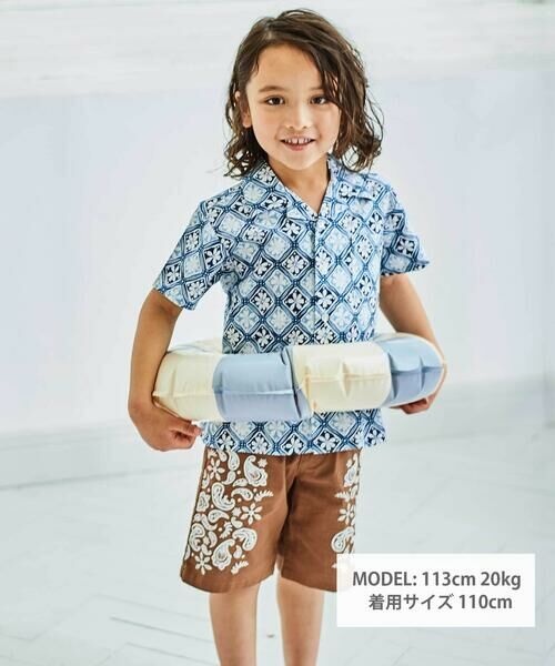 BeBe / べべ シャツ・ブラウス | 【お揃い】復刻アーカイブタイル柄オープンカラー半袖シャツ(100~140cm) | 詳細1