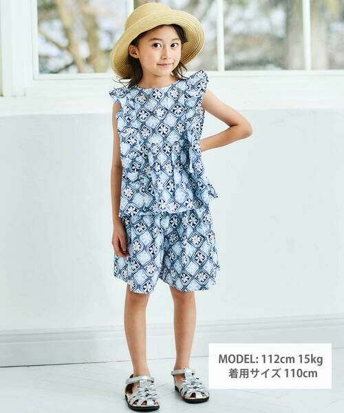 BeBe / べべ ショート・ハーフ・半端丈パンツ | 【お揃い】復刻アーカイブタイル柄フレアキュロットパンツ(90~150cm) | 詳細3