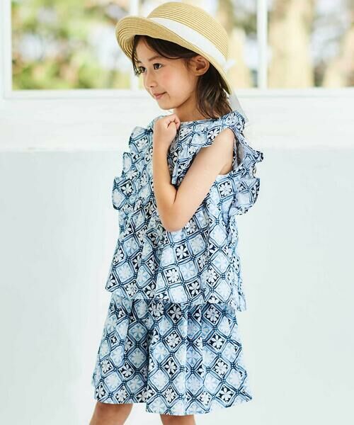 BeBe / べべ ショート・ハーフ・半端丈パンツ | 【お揃い】復刻アーカイブタイル柄フレアキュロットパンツ(90~150cm) | 詳細4