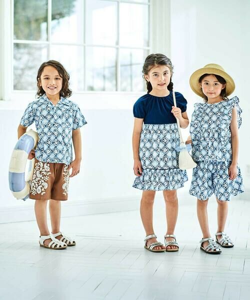 BeBe / べべ ショート・ハーフ・半端丈パンツ | 【お揃い】復刻アーカイブタイル柄フレアキュロットパンツ(90~150cm) | 詳細6