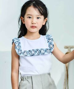 BeBe / べべ Tシャツ | 【お揃い】復刻アーカイブタイル柄スクエアフリル天竺Tシャツ(90~150cm)