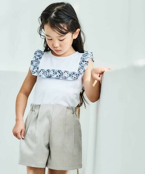 BeBe / べべ Tシャツ | 【お揃い】復刻アーカイブタイル柄スクエアフリル天竺Tシャツ(90~150cm) | 詳細2