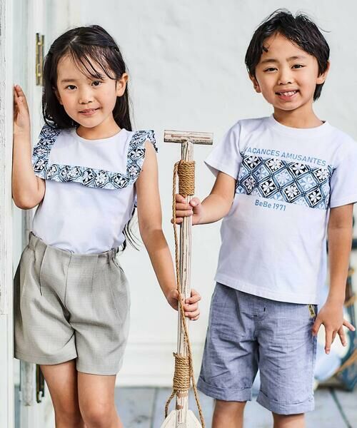 BeBe / べべ Tシャツ | 【お揃い】復刻アーカイブタイル柄スクエアフリル天竺Tシャツ(90~150cm) | 詳細3