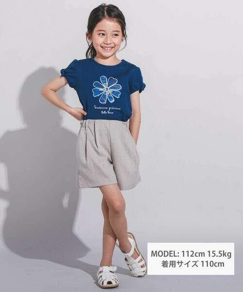BeBe / べべ Tシャツ | 袖リボンフラワープリント天竺半袖Tシャツ(90~160cm) | 詳細1