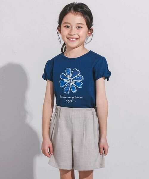 BeBe / べべ Tシャツ | 袖リボンフラワープリント天竺半袖Tシャツ(90~160cm) | 詳細2