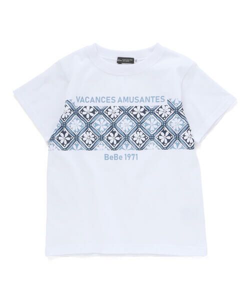 BeBe / べべ Tシャツ | 【お揃い】復刻アーカイブタイル柄ライン切り替え半袖天竺Tシャツ(90~150cm) | 詳細5