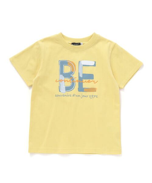 BeBe / べべ Tシャツ | ペンキ風BEロゴプリント半袖天竺Tシャツ(80~150cm)(イエロー)