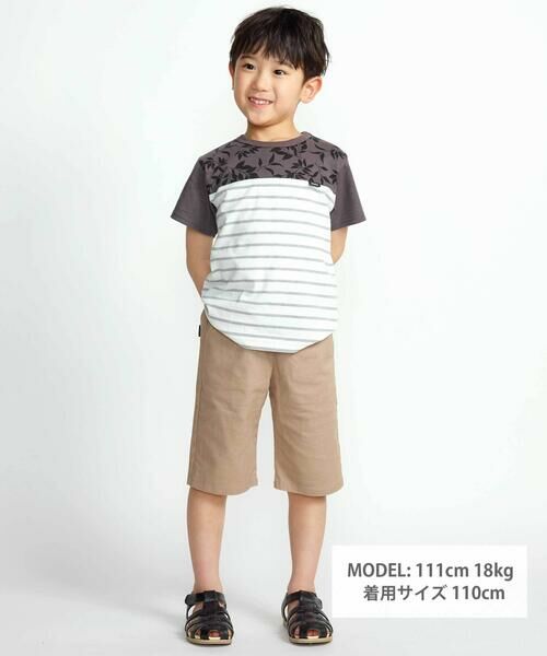 BeBe / べべ Tシャツ | リーフ柄ボーダー切り替え天竺半袖Tシャツ(90~150cm) | 詳細1
