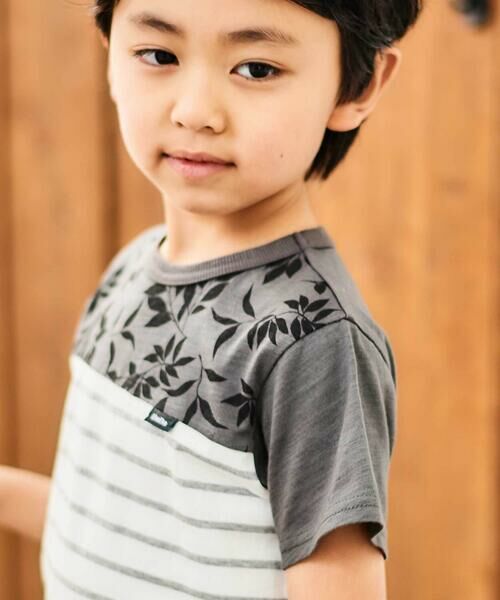 BeBe / べべ Tシャツ | リーフ柄ボーダー切り替え天竺半袖Tシャツ(90~150cm) | 詳細4